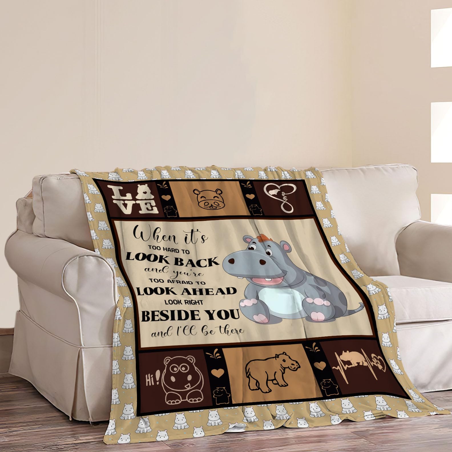 Cute Hippo Decor Throw Blanket - Comfy Plush Flannel Fleece Warm Soft Fluffy Fuzzy Blankets for Girls, Boys, Women, Teens, Kids - Bed, Sofa, Couch - 60"X80"