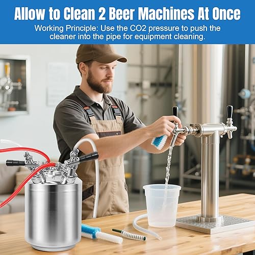 Miniatura 3 de Kit de limpieza de línea de cerveza inoxidable de 2.5 galones con lanzas 2 D para montaje de acoplador D, kit de limpieza eficiente de línea de