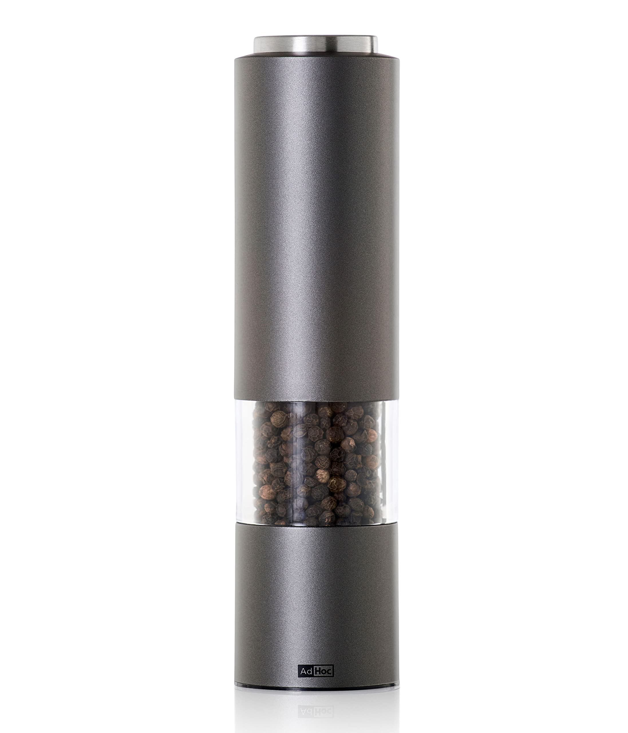 AdHoc elektrische Salz- und Pfeffermühlen eMill.3 im 2er-Set – Light Grey & Dark Grey | Hochwertiges Keramikmahlwerk | Einstellbar von fein bis grob | Mit LED-Beleuchtung & Aromaschutzkappe