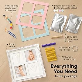 Baby Hand and Footprint Kit - Baby Footprint Kit, Clay Handprint Keepsake Frame, Nursery Picture Frame For Newborns, Personalized New Mom Gifts for Showers & Registry (Vintage White)