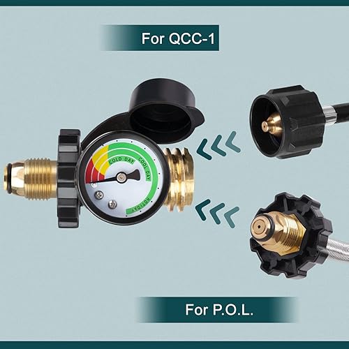 Vista 4 de GASPRO Universal Propane Tank Gauge, Fits for 5-100lb Propane Tank Cylinder, Propane Adapter with POL Connection for RV, Camper, Gas Grill, Fire