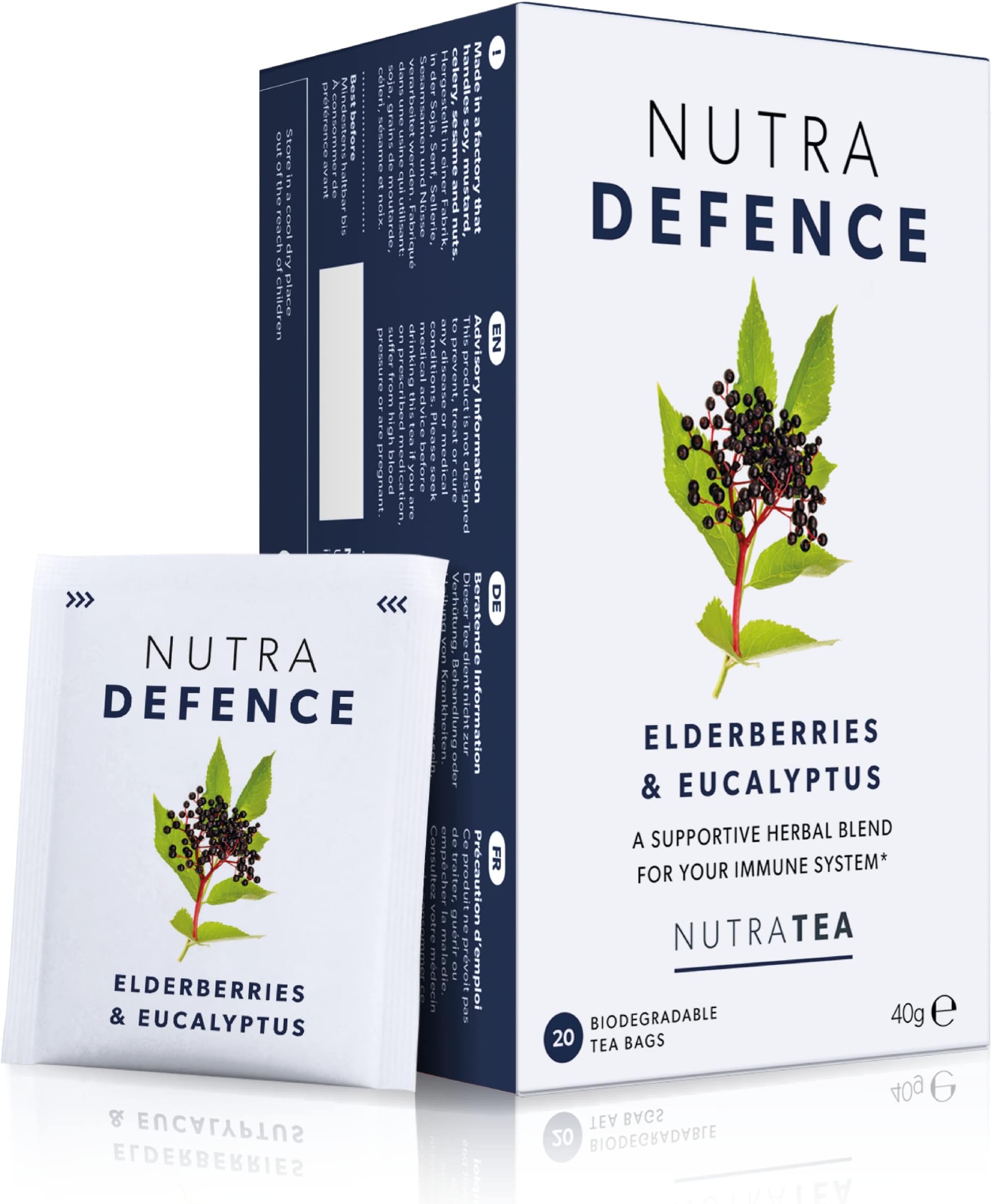 NUTRADEFENCE - Cold and Flu Tea | Immunity Tea - Supports & Boosts The Immune System – Includes Elderberry, Eucalyptus and Licorice Root - 20 Enveloped Tea Bags - by Nutra Tea - Herbal Tea
