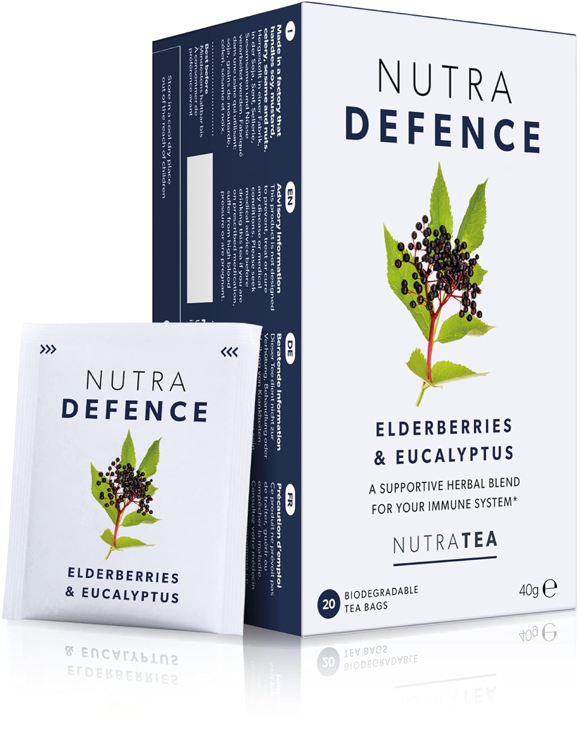 NUTRADEFENCE - Cold and Flu Tea | Immunity Tea - Supports & Boosts The Immune System – Includes Elderberry, Eucalyptus and Licorice Root - 60 Enveloped Tea Bags - by Nutra Tea - Herbal Tea - (3 Pack)
