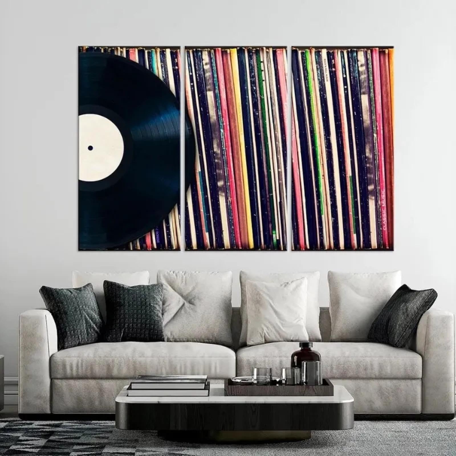 GELYX Vintage płyta winylowa, obraz na płótnie, graffiti, album, kolekcja, sztuka ścienna, plakaty i wydruki, muzyka, obrazy, dekoracja domu, 50 x 70 cm x 4, bez ramy