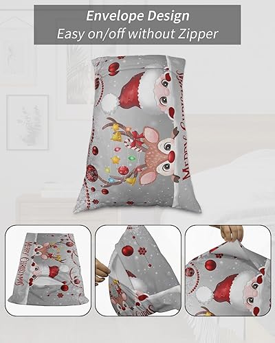 Miniatura 7 de Fundas de almohada de Papá Noel de tamaño estándar, 2 paquetes de fundas de almohada suaves decorativas para sofá de cuerpo largo, con cierre de