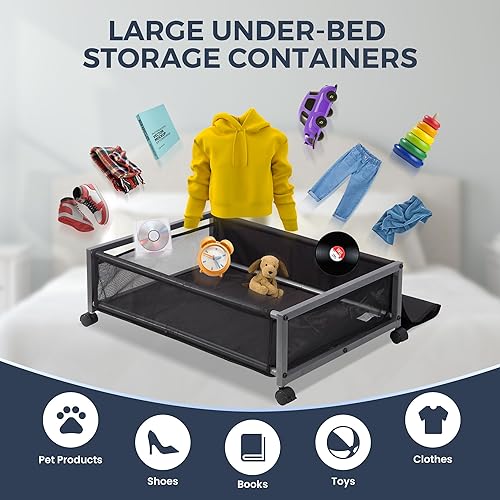 Miniatura 6 de STO STO Contenedores de almacenamiento debajo de la cama con ruedas y tapa, paquete de 2 cajones organizadores de almacenamiento de zapatos debajo
