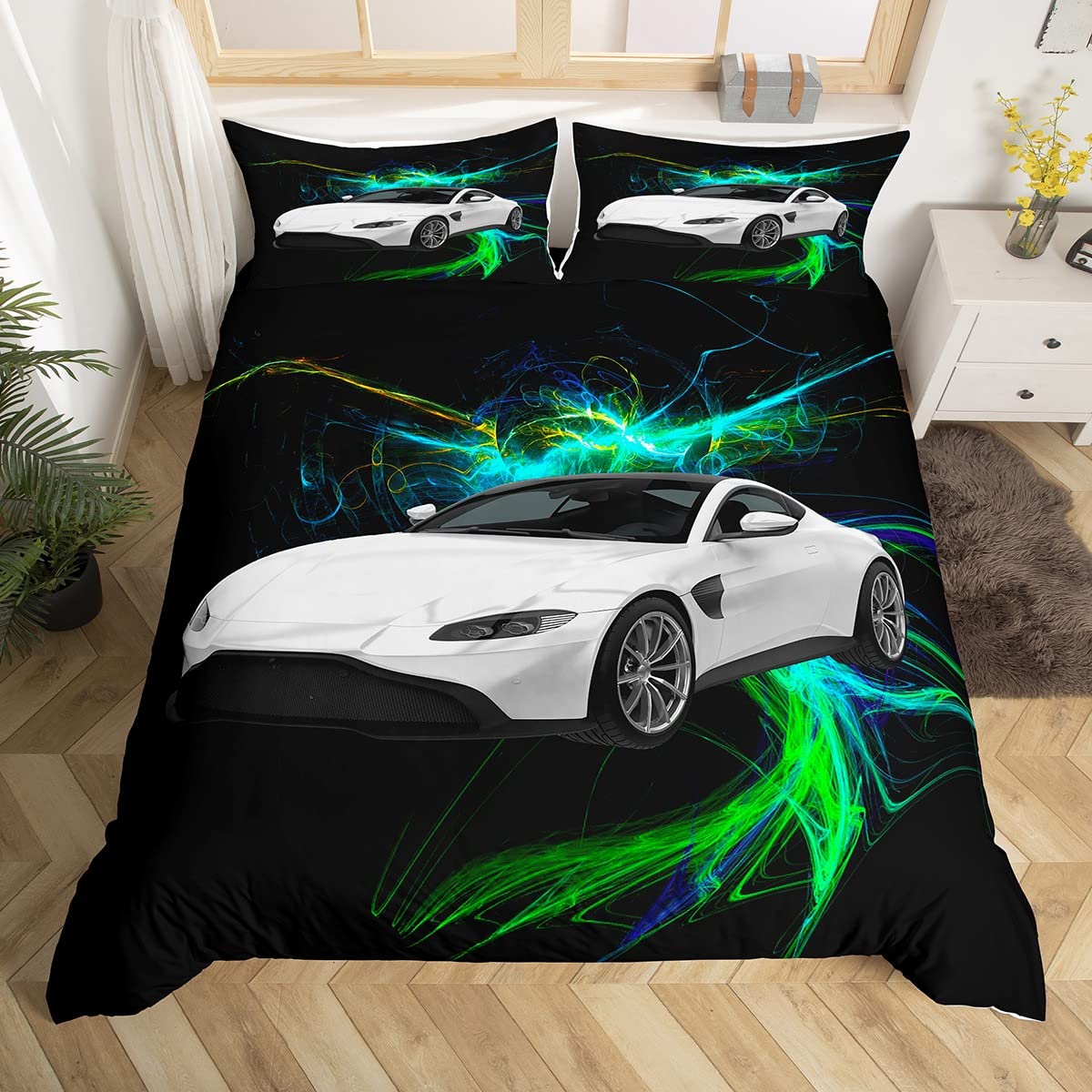 Housse de couette de voiture verte : l'ensemble de lit parfait pour les fans de sports extrêmes