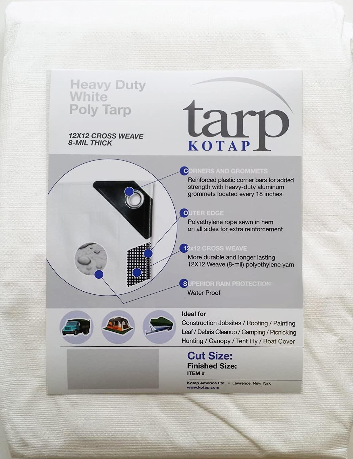 Kotap Heavy-Duty Protection/Coverage Tarp, 8-mil, Multi-Use, Waterproof