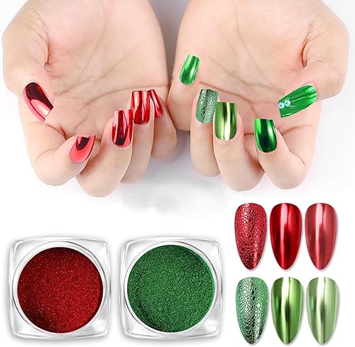 Polvo de uñas cromado, rojo, verde, efecto metálico, polvo de espejo para uñas brillantes, diseño artístico, pigmento holográfico con purpurina para