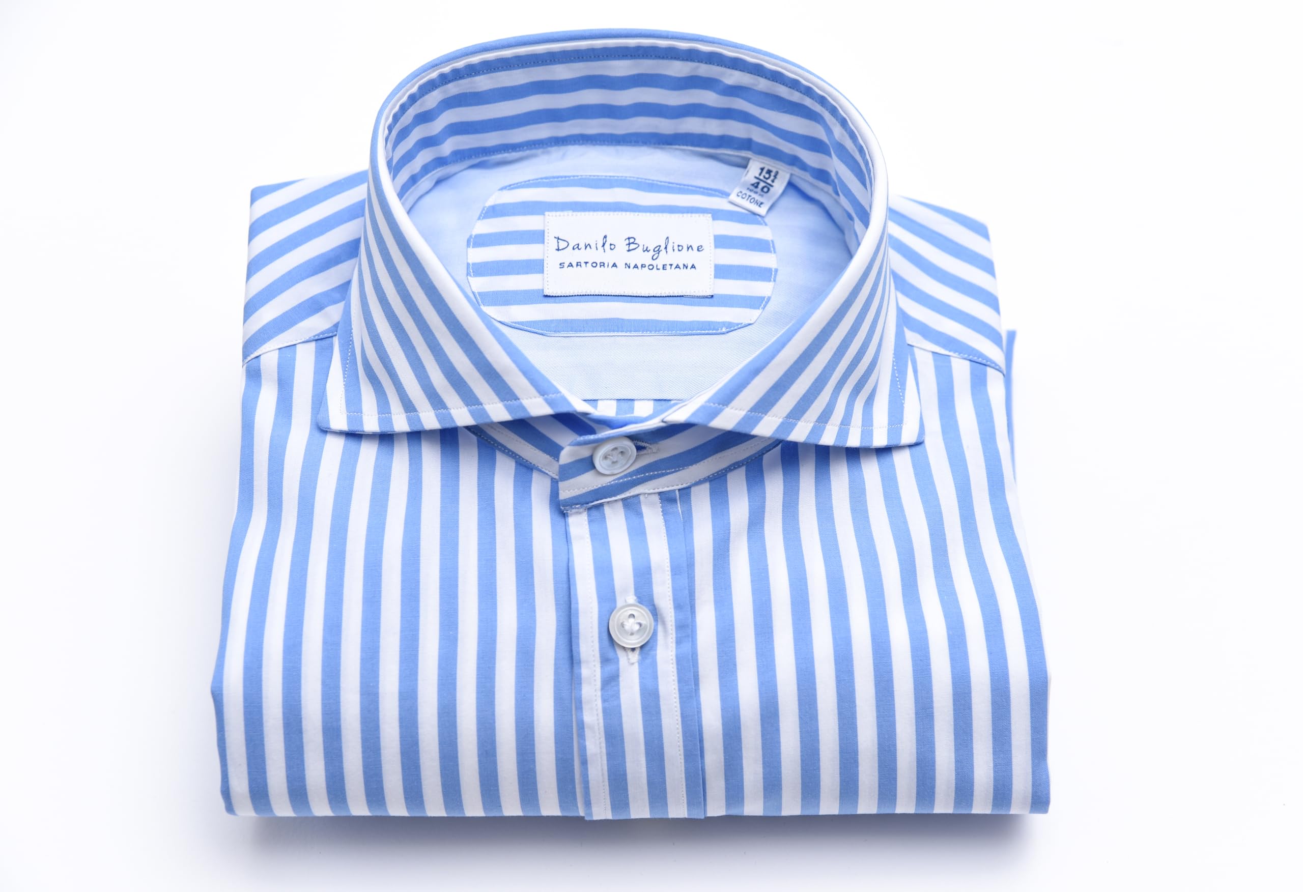 Camicia Uomo Righe, Collo Francese in Cotone Popeline, Rigata Custom Fit, Camicie Uomo in Cotone di qualità Superiore, Artigianale - Sartoria Napoletana