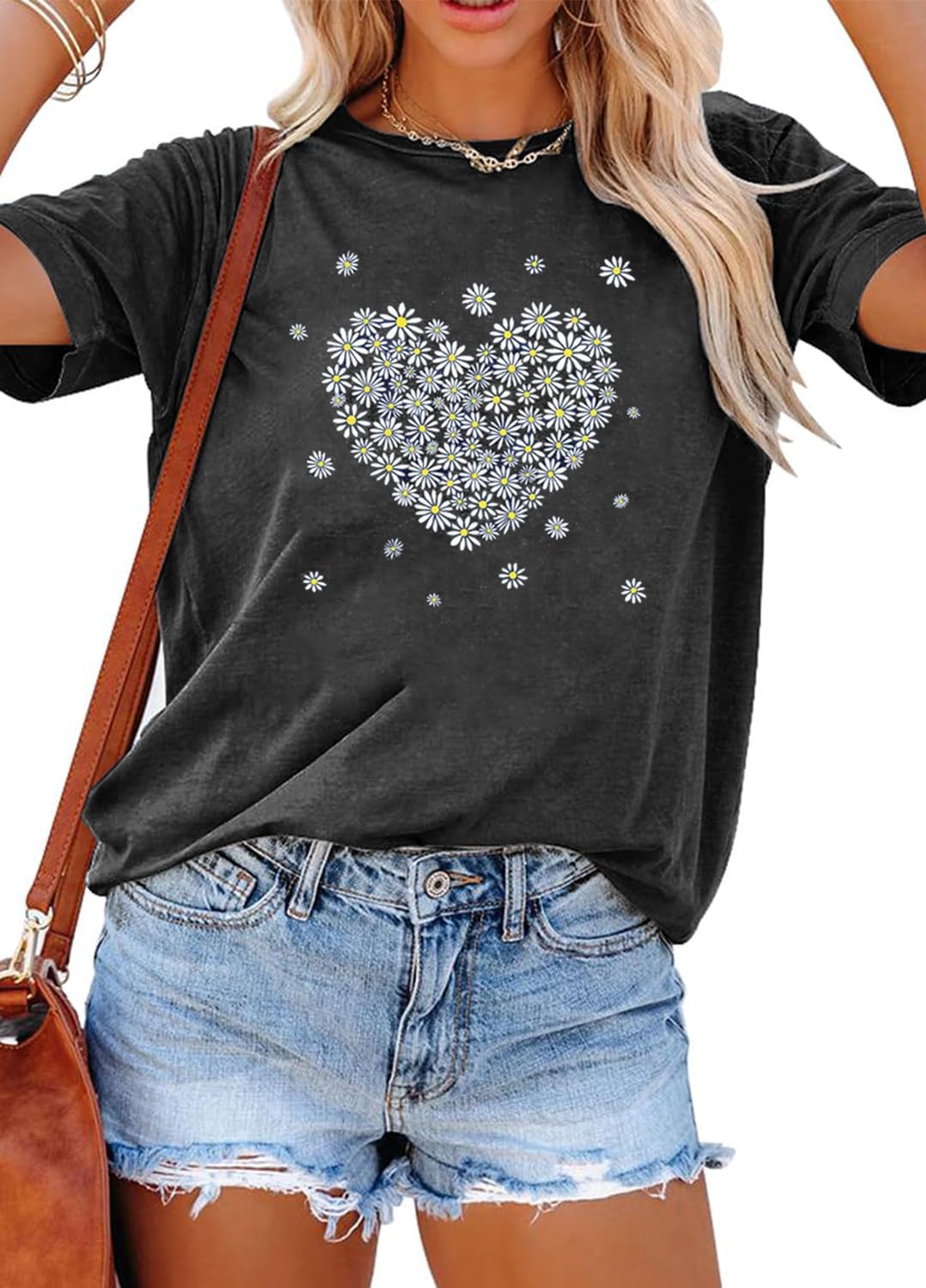 Photo 1 of (MEDIUM) YEXIPO Womens Graphic Tees Short Sleeve Summer Tops Funny Letter Print Crew Neck Casual Loose Cute T Shirts