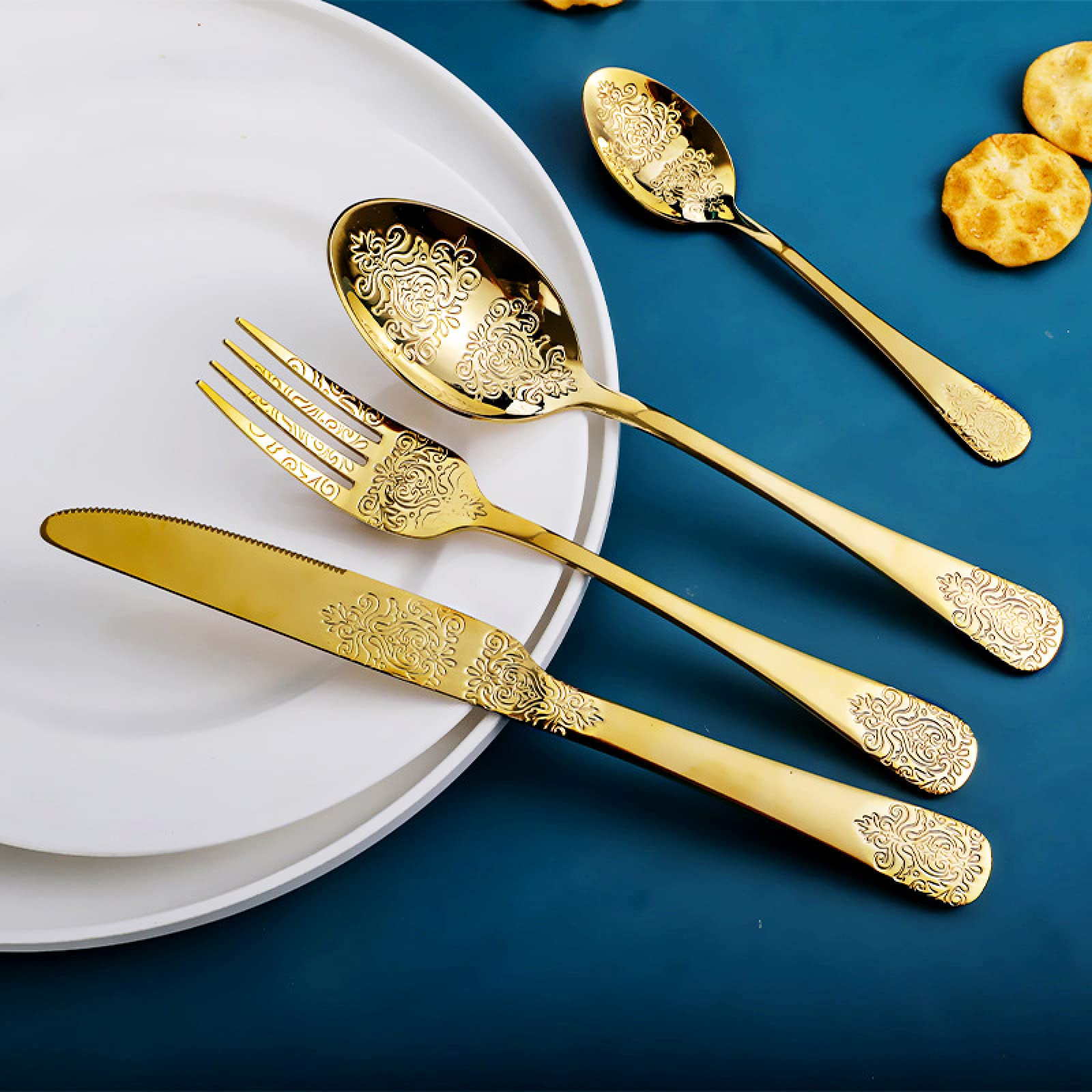 Juegos De Cubertería Juego De 4Uds De Tenedor De Acero Inoxidable Cucharas Cuchillo Vajilla Vajilla Para El Hogar Restaurante 4 Juegos De Oro