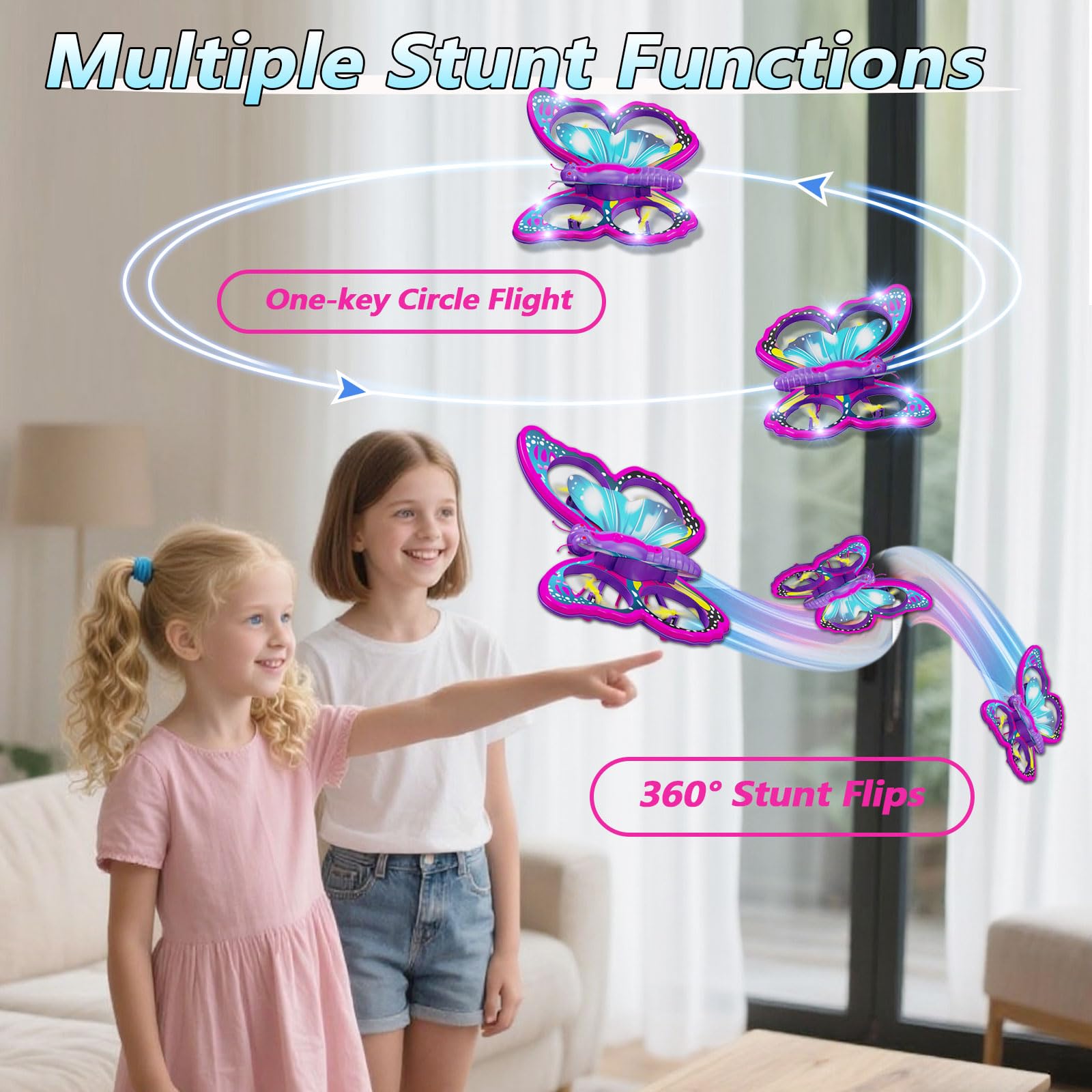 Drone Papillon 4DRC V40 - Télécommandé Pour Enfants - Vol Acrobatique - LEDs, 2 Batteries, Maintien Altitude, Mode Sans Tête - Cadeau Débutant