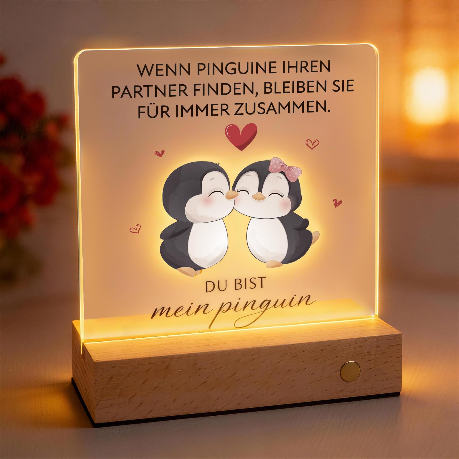 Giftota Ich Liebe Dich Geschenke für Frauen Männer, Jahrestag Geschenk für Sie Ihn - Du bist mein Pinguin Holzschilder mit LED Heimat Dekoration - Liebesgeschenke Valentinstagsgeschenk für Sie Ihn