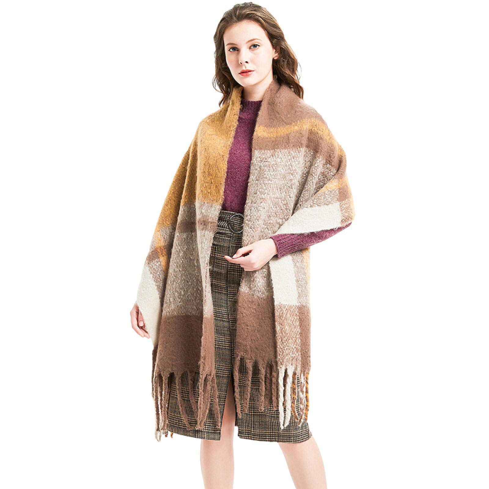 Bufanda Mujer Chal Abrigos Chales Hombre Bufanda Gruesa A Cuadros con Borlas Otoño E Invierno Engrosada Bufanda De Retazos De Doble Cara Chal 04