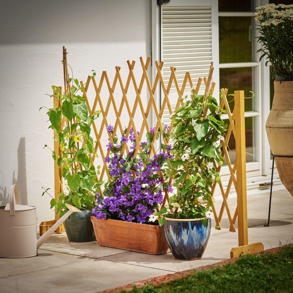 Treillis De Jardin Extensible 180 X 30 Cm – Support Pour Plantes Grimpantes En Bois Traité – Riveté, Couleur Marron, 4 Pièces Assorties - 10