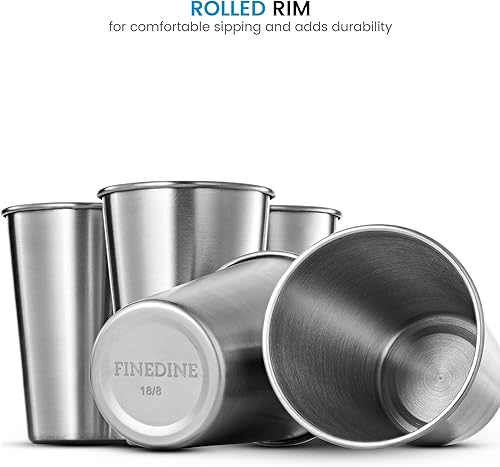 Miniatura 2 de FineDine vasos de acero inoxidable de primera calidad 5 unidades Vasos irrompibles apilables de metal pulido para cerveza helada viajes exterior