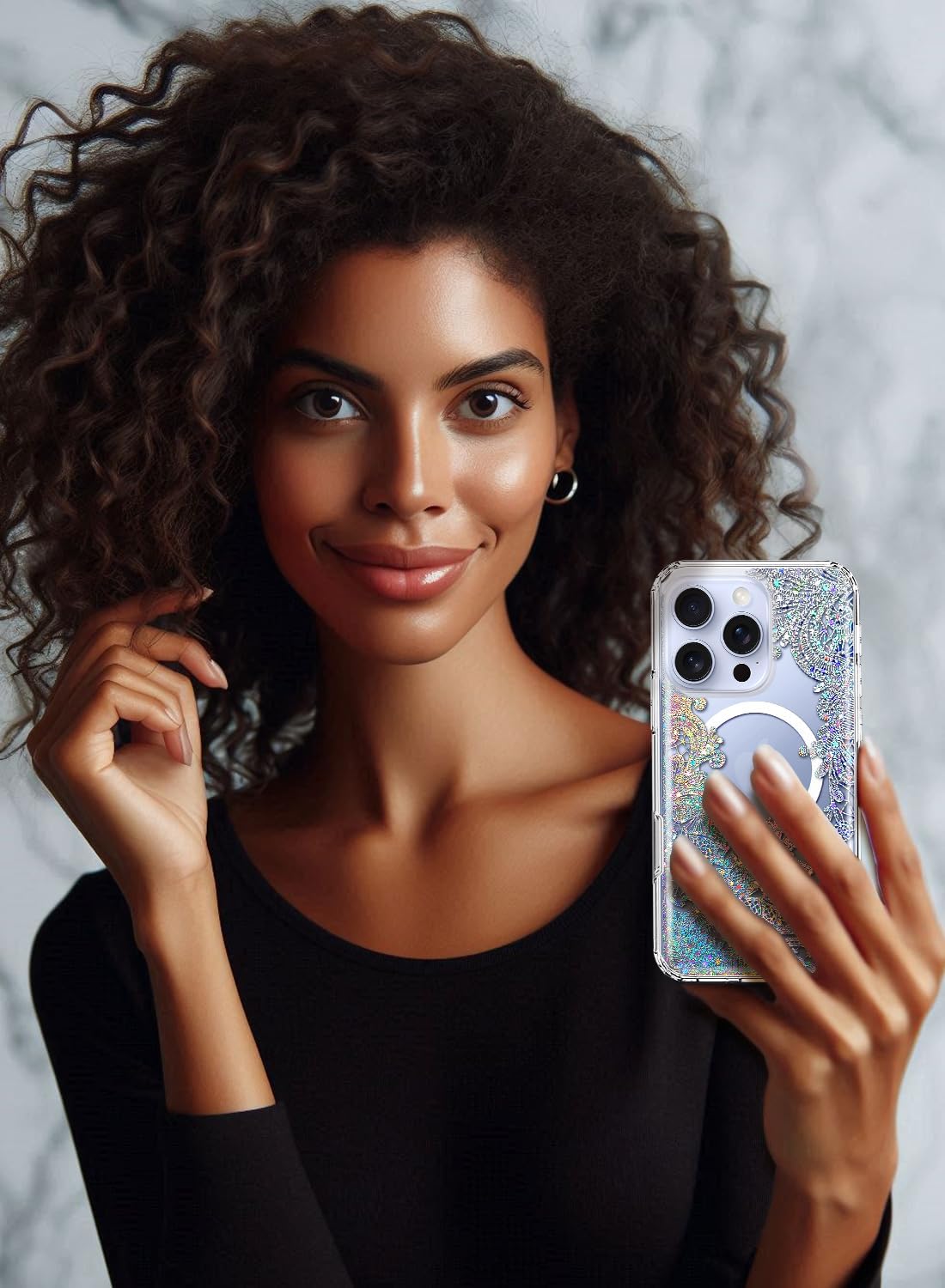 Coolwee Magnetic for iPhone 16 Pro Max Case, Compatible with MagSafe, Cute for Women Girls, 10FT Military Grade Protective Cover for iPhone 16 Pro Max Phone Case, Crystal Lace Mandala, Clear Glitter - Image 4
