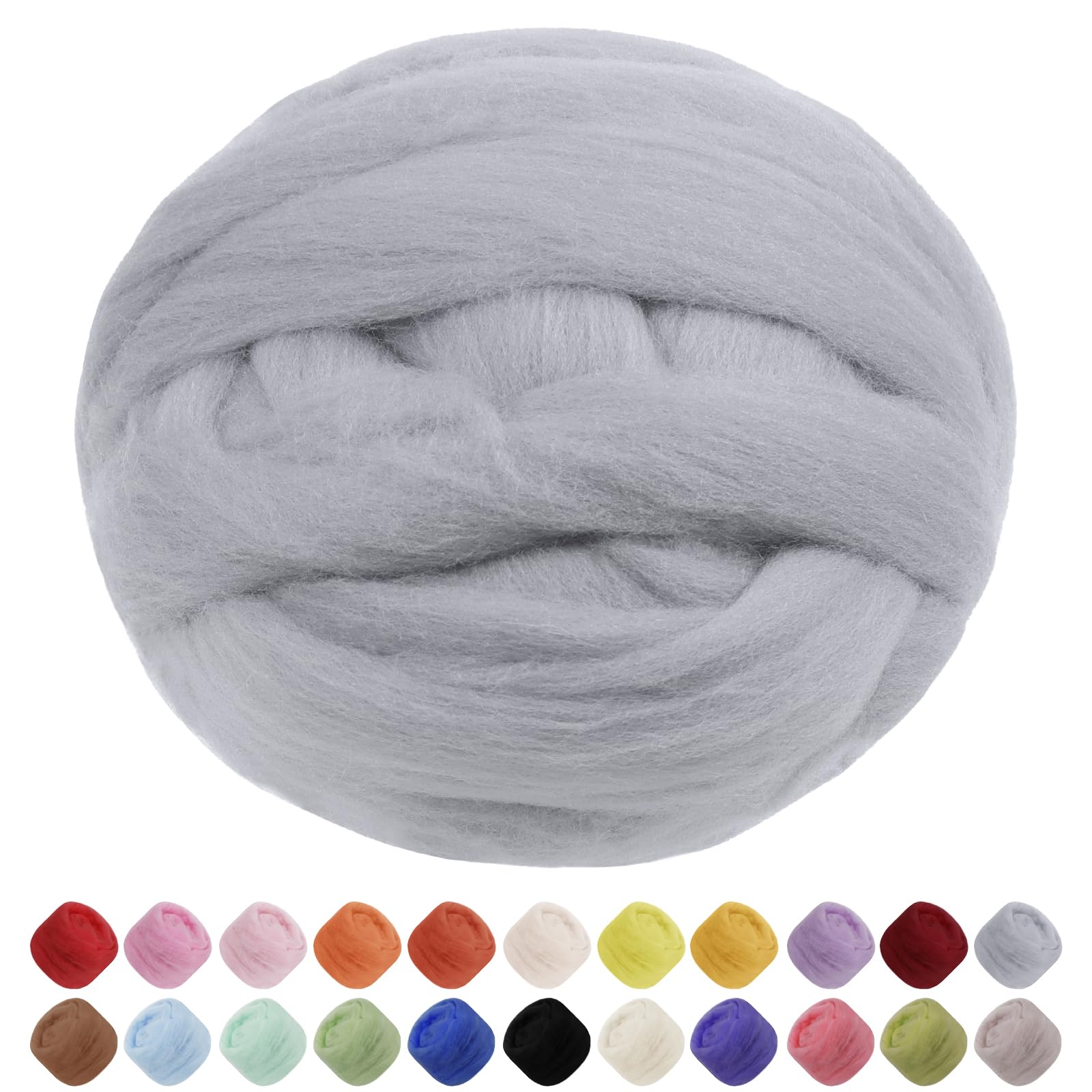 JeogYong Needle Felting Wool, 3.53oz Wool Roving Chunky Wool Yarn, Grey Wool Roving Yarn for Needle Felting, Wet Felting, Felting Projects, DIY Crafts