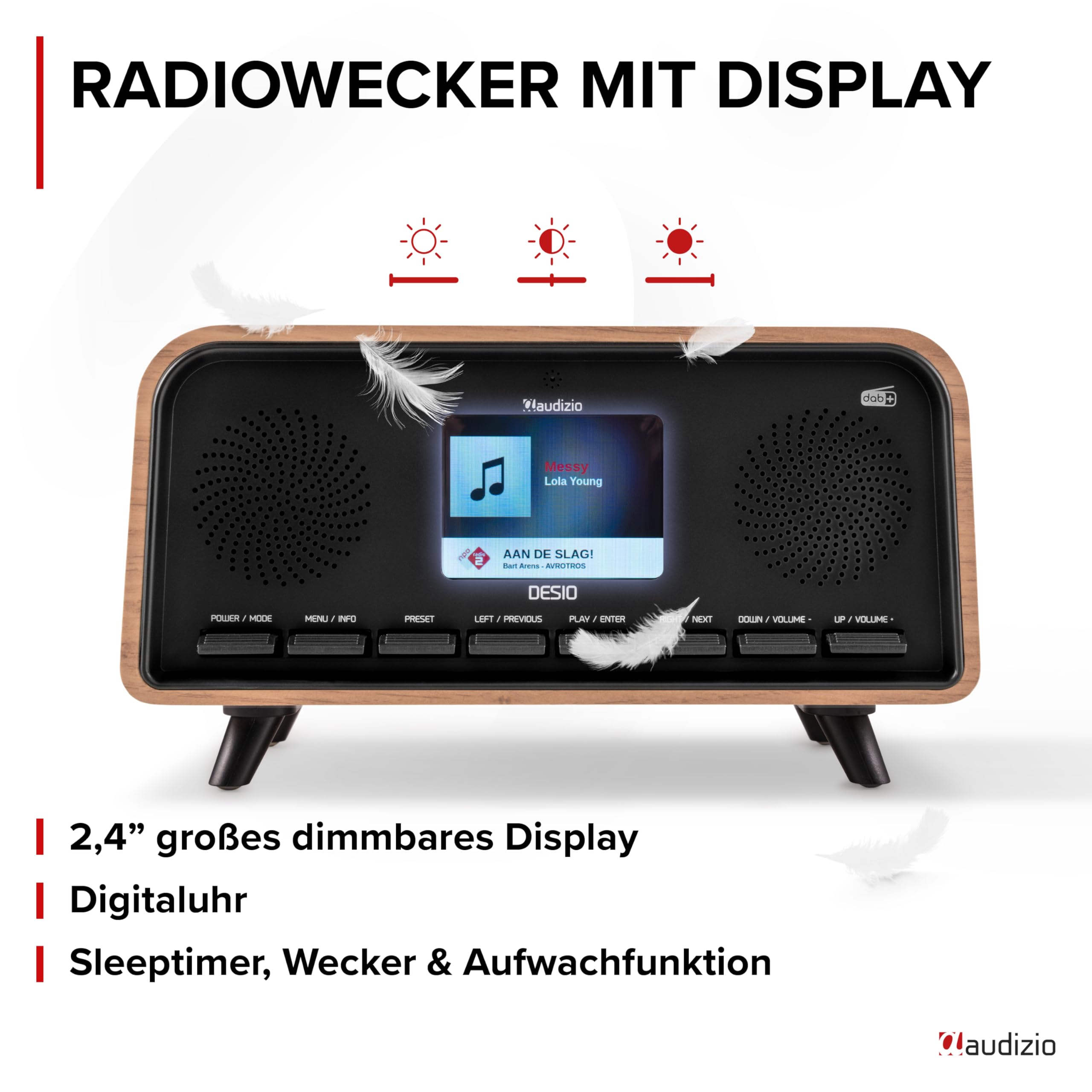 Audizio Desio - DAB Radio mit Bluetooth 5.0 - Stereo DAB Plus Radio mit Fernbedienung, 50 Speicherplätze, Auto Scan, Line-Out, USB, AUX, Retro-Look für Zuhause, Einfache Bedienung, 30 W - Hell