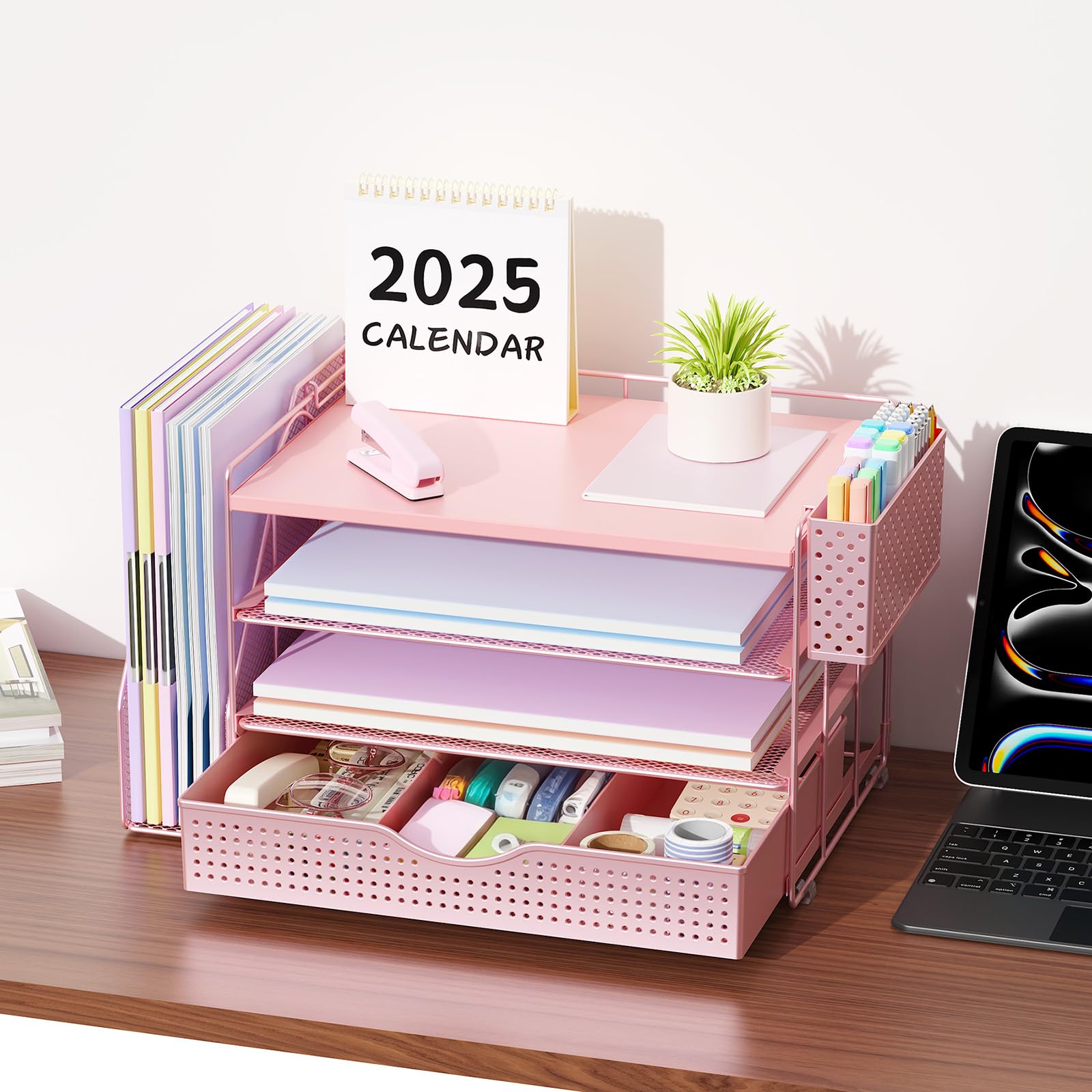 Wood Desk Organizers and Accessories with File Holder & Catalog Racks view 5