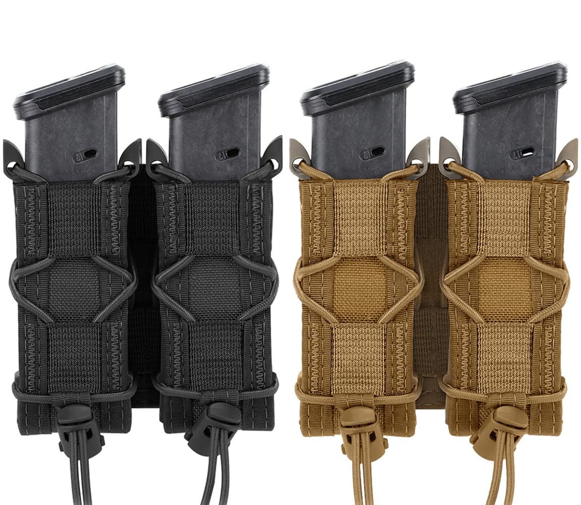 2pc Molle Pistol Mag Pouch Single Double Stack Magazine for 9mm/.40 Calibers 45acp Glock S&W M&P, Sig 226/229, and Springfield 1911 Sig Sauger,P365,P365XL