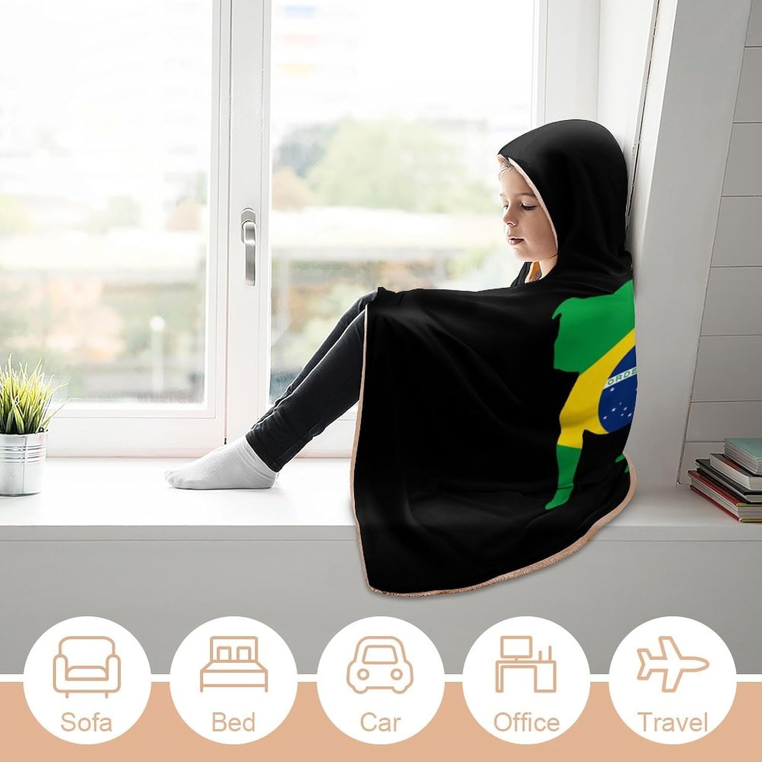 Pit Bull Brazili Flag Fashion Wearable Blanket Hoodie Fleece Throw Cloak Robe Unisex