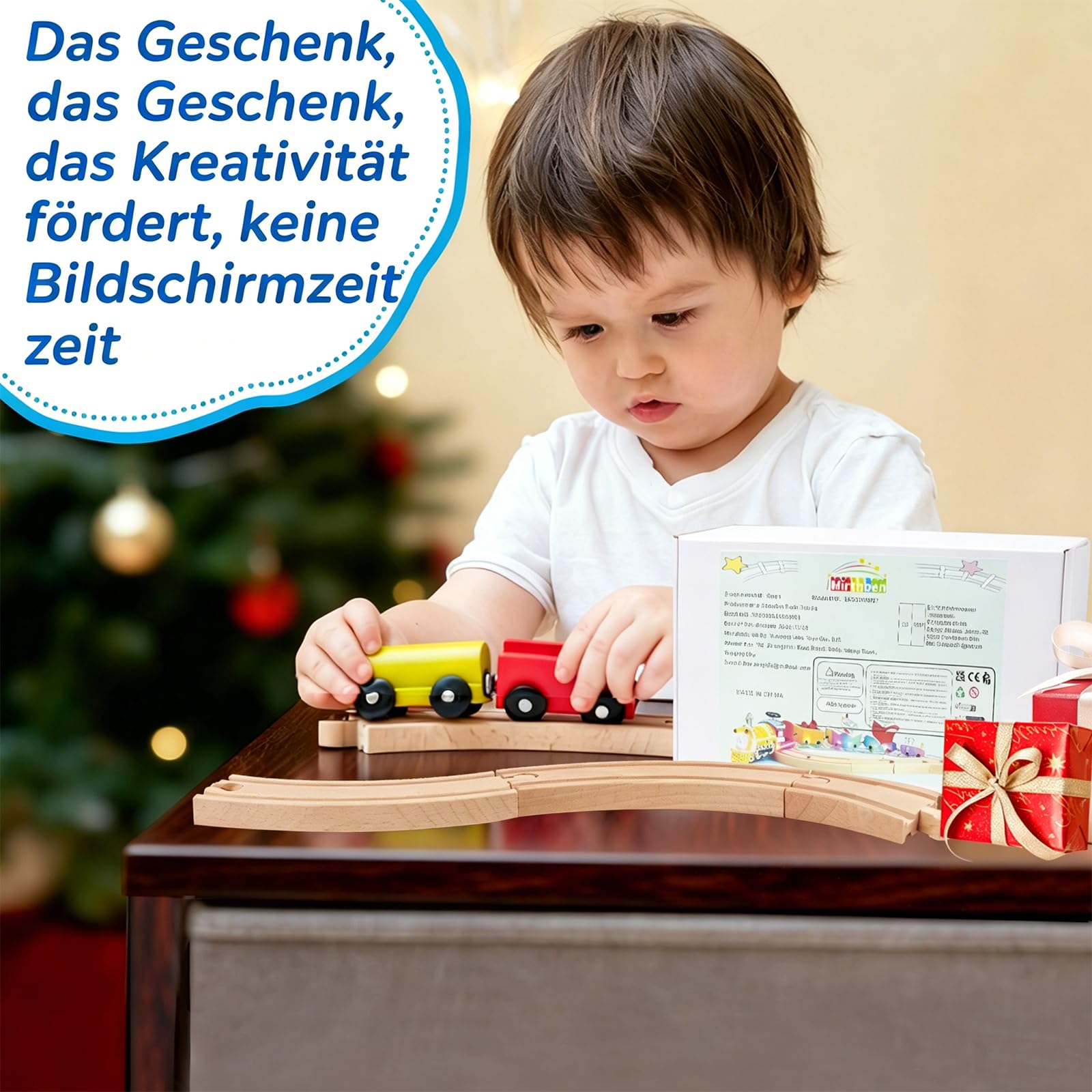 Holzeisenbahn Schienenset, Kompatibel mit Alle Eisenbahn Holz Systeme, 25 Teile Erweiterungspaket aus schienen zubehör, Für Kinder Ab 3 Jahren
