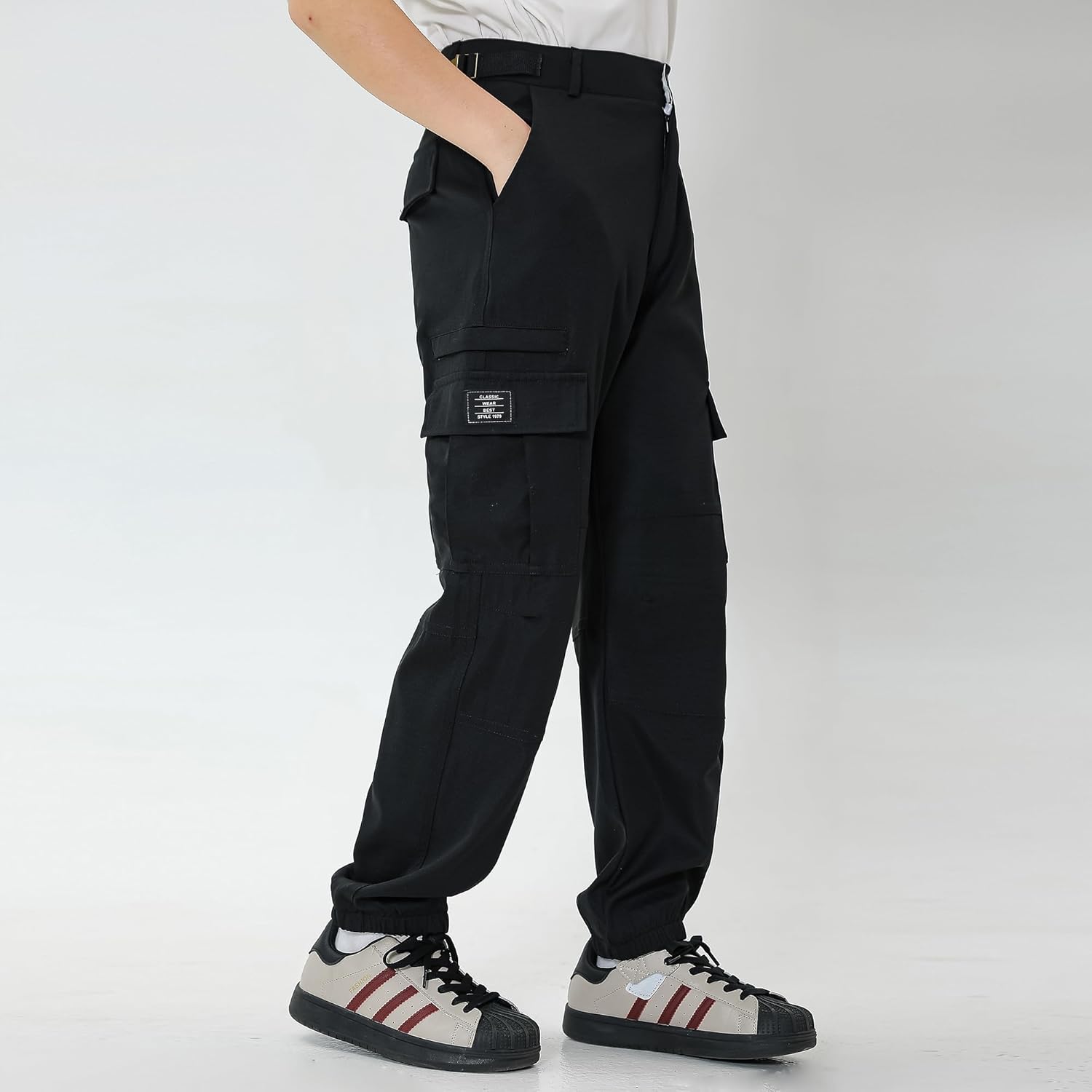 2 Pack Boys Cargo Joggers Pants Elastic Waist Casual Jogging Trousers Bottom for Kids 7-13 Years - Image 3