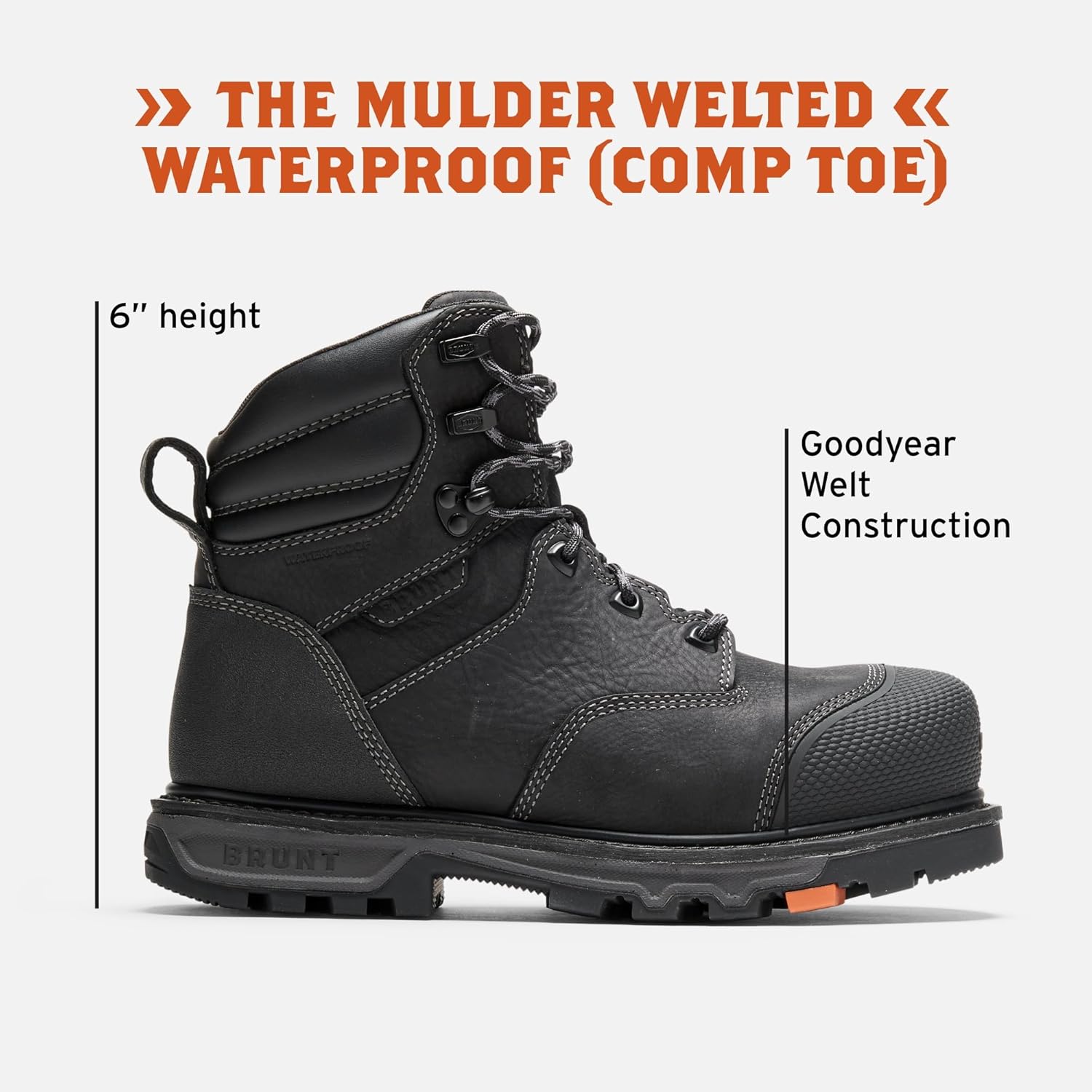 BRUNT Mulder Welted (Comp Toe) - 6" Waterproof Safety Toe Work Boot - Goodyear Welt Construction - EH & ESR Rated - Oil & Slip Resistant - 90-Degree Heel - Adjustable Width System - Image 2