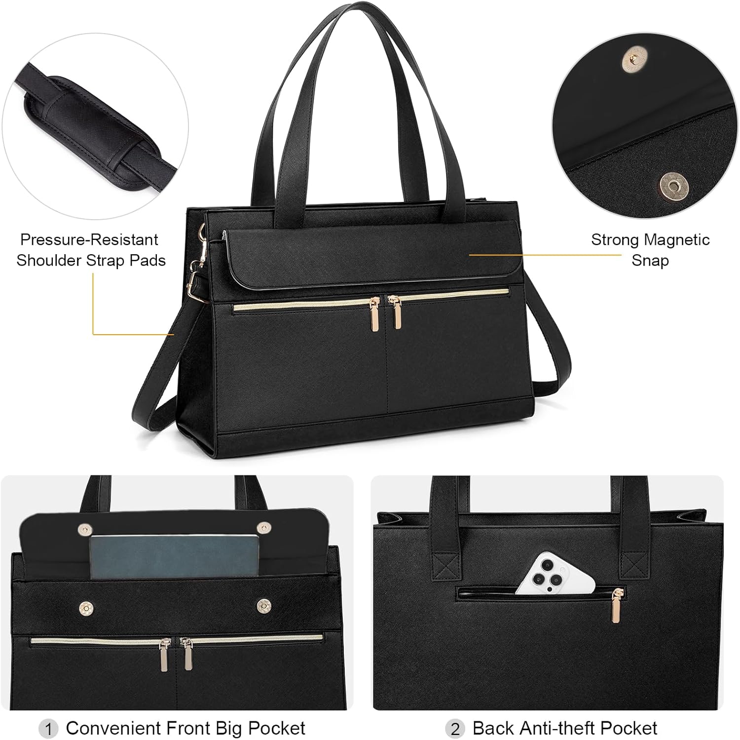 Laptop Bag for Women 15.6 Inch, Professional Tote Briefcase Purse, Eco-friendly Leather Teacher Bag Work Bag for Business
