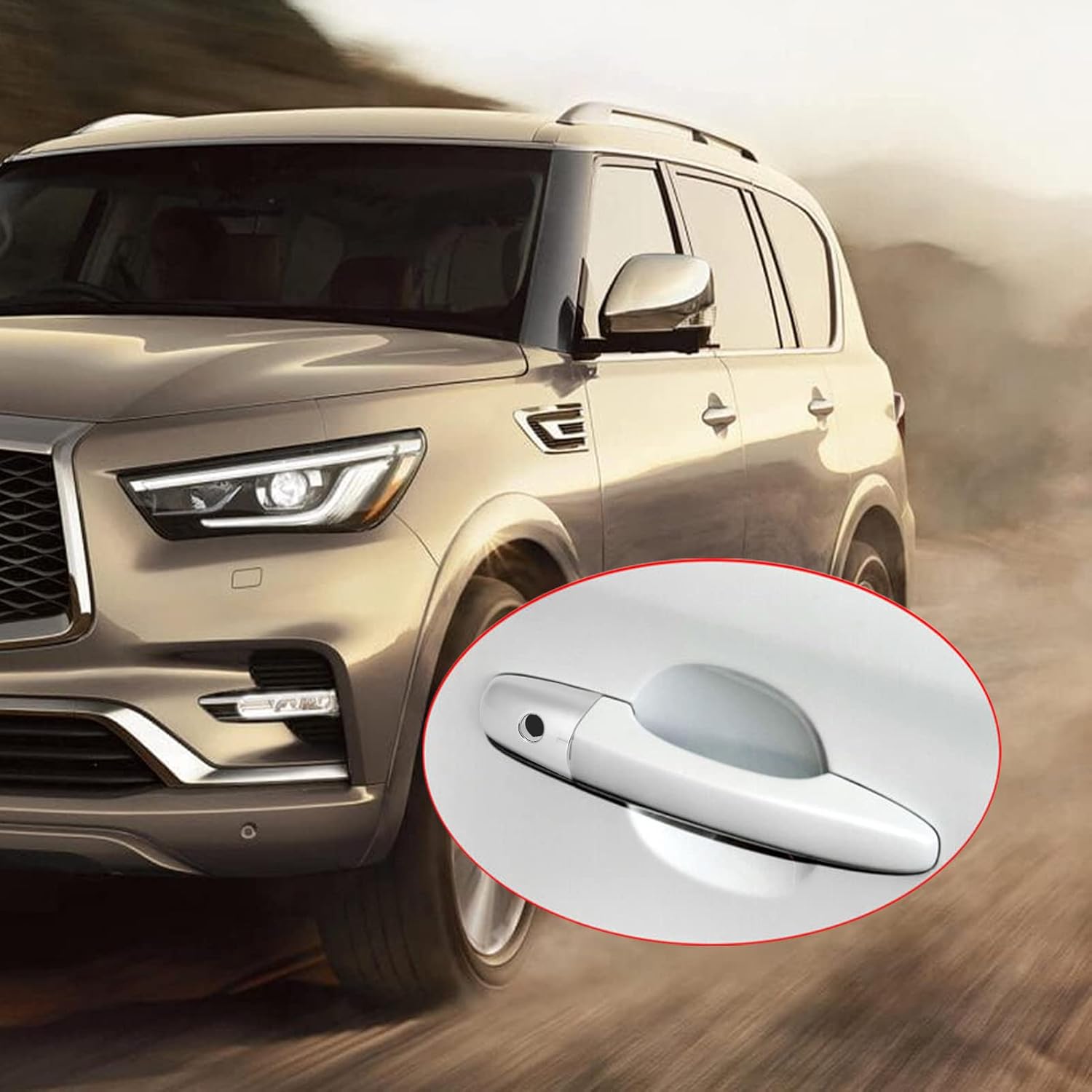 Front Left Exterior Handle Lock Cover, Door Handle Chrome Cover 80646‑1BA0A Replacement for QX60 QX70 QX80 EX35 FX35 FX50 QX50 QX56