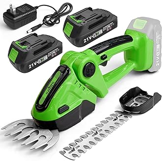 SOYUS Cordless Grass Shear, 2-in-1 Handheld Hedge Trimmers, 21V Electric Grass Trimmer & Shrubbery Trimmer, Battery Operated Hedge Trimmer for Garden/Lawn with Charger and 2Pcs Batteries