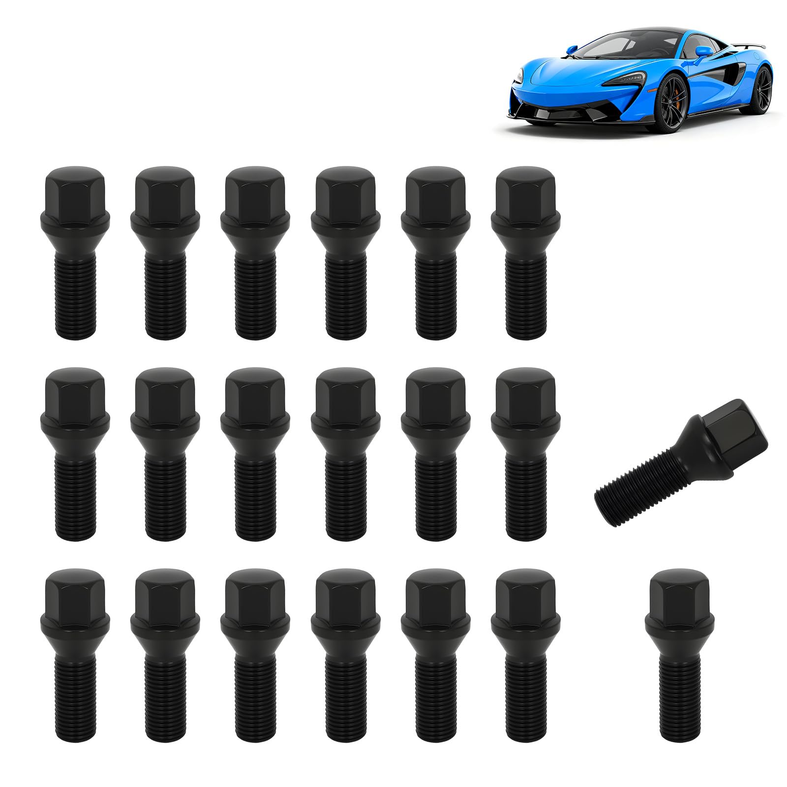 10 Boulons roue noir conique M12x1,5 55mm pour BMW Citroën Dacia Fiat Ford 10 Boulons roue noir conique M12x1,5 55mm pour BMW Citroën Dacia Fiat Ford