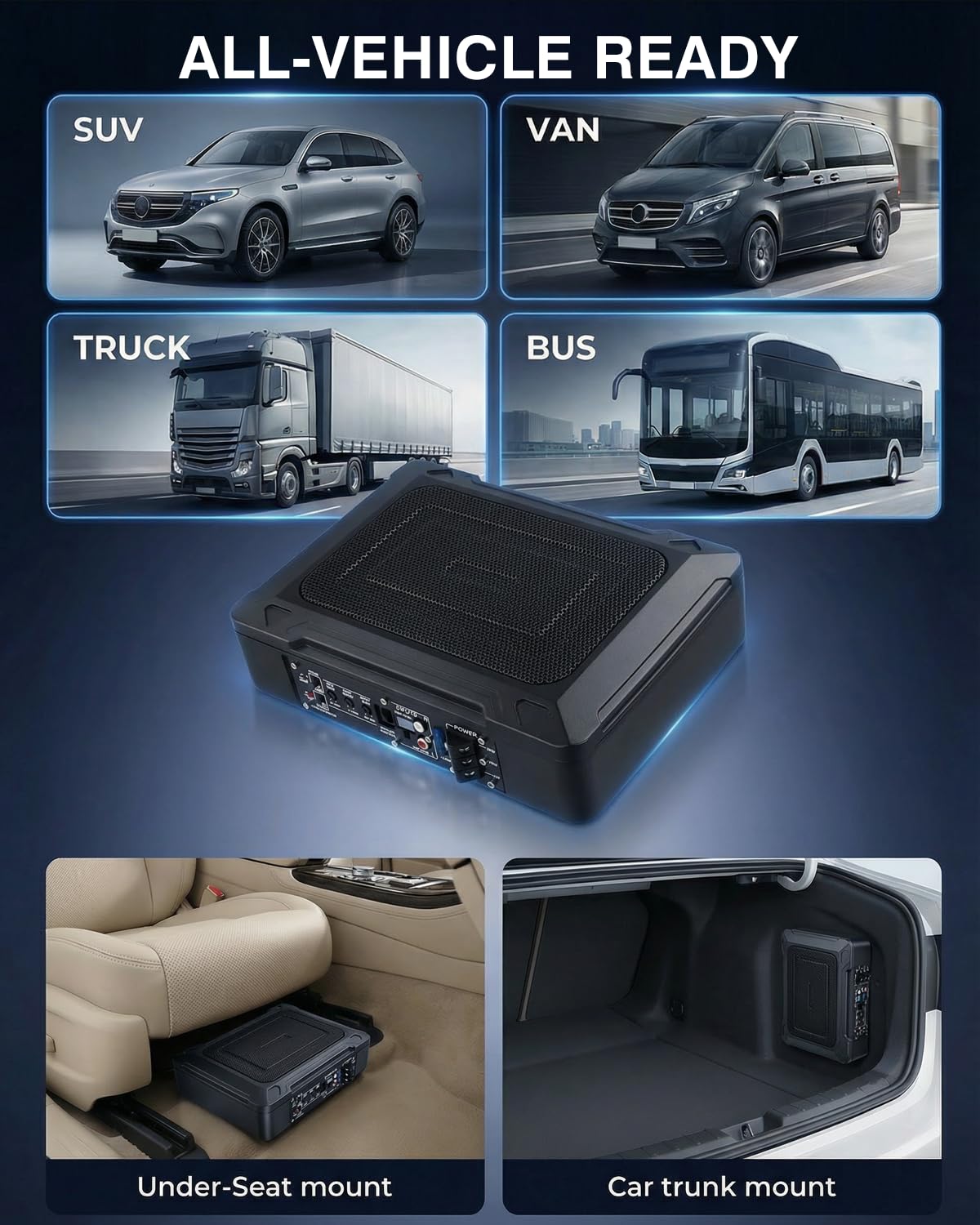Subwoofer auto ultraflatto, adatto per auto/camion, con amplificatore integrato, installabile sotto i sedili, potenza massima 1000W, subwoofer compatto