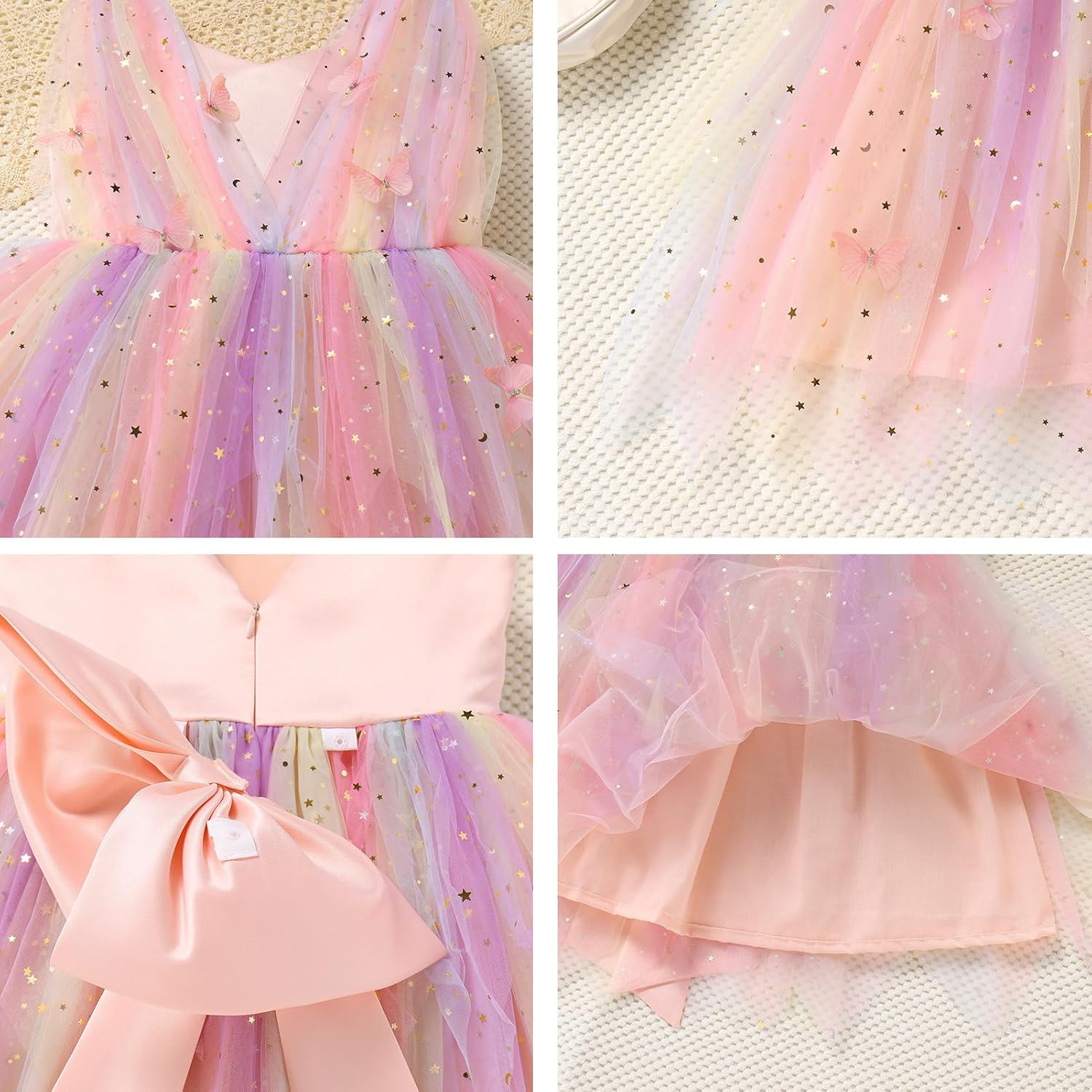 FYMNSI Toddler Flower Girl Dress Baby Butterfly Ruffle Tulle Tutu Dress Princess Birthday Party Pageant Wedding Prom Gown