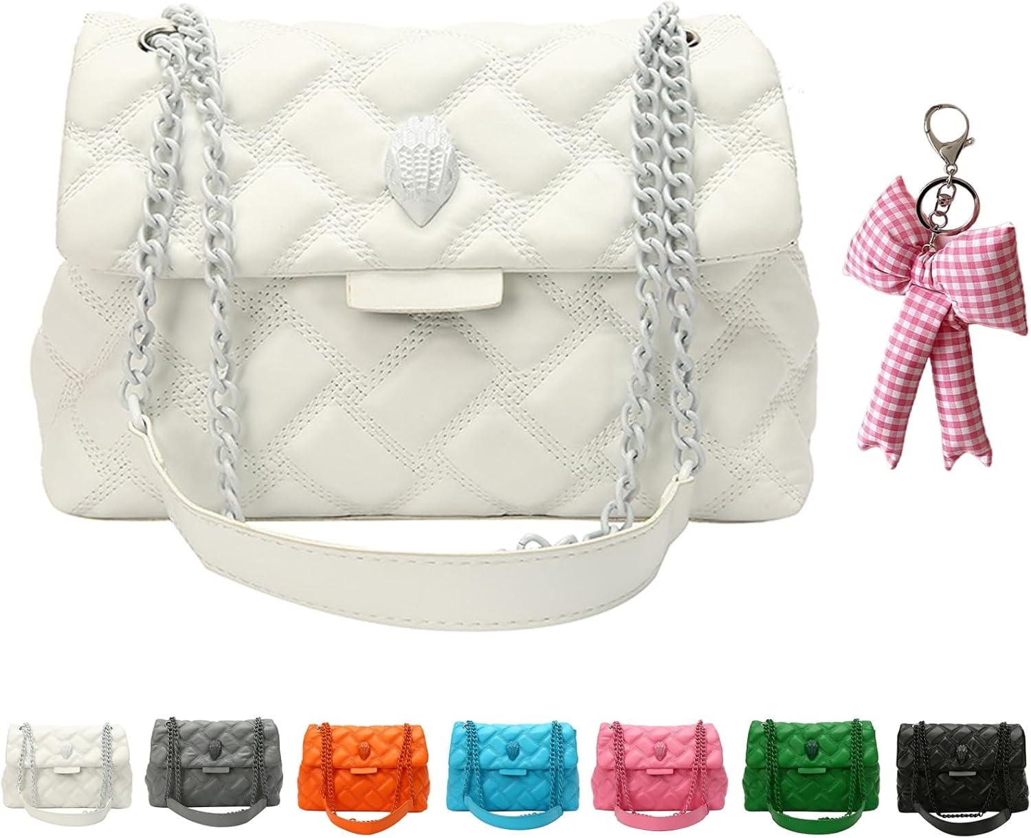 Womens Elegant Quilted Design Cute Shoulder Bag,Quilted Shoulder Bag with Chain Strap,Fashionable Leather Crossbody Purse(White)