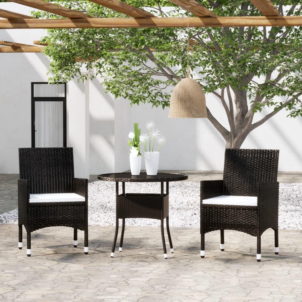 Salon de jardin en polyrotin noir idéal pour aménager un balcon ou une véranda cosy