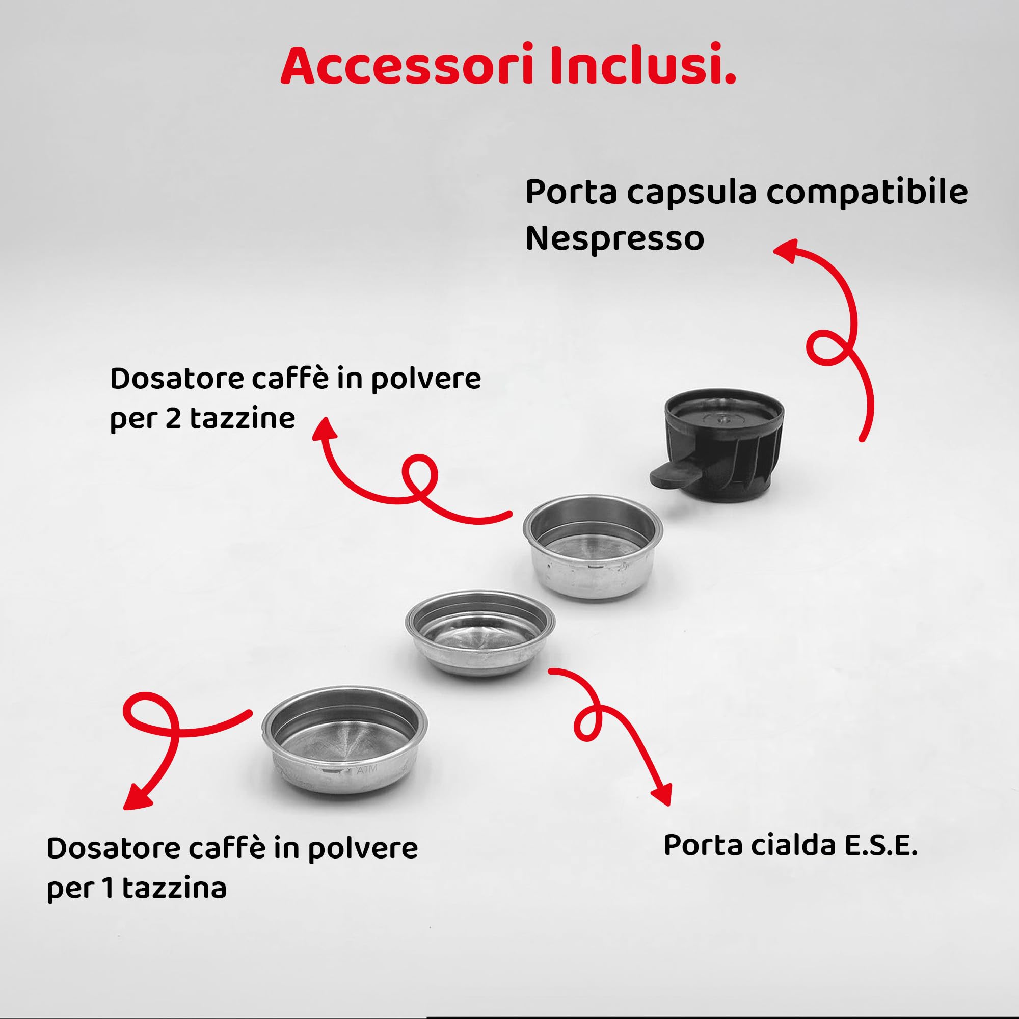 Aromatica Plus Macchina da Caffè Espresso 3 in 1 | Compatibile con Cialde E.S.E., Capsule e Caffè in Polvere | 15 Bar, Serbatoio 1,2L, Montalatte Manuale per Cappuccino