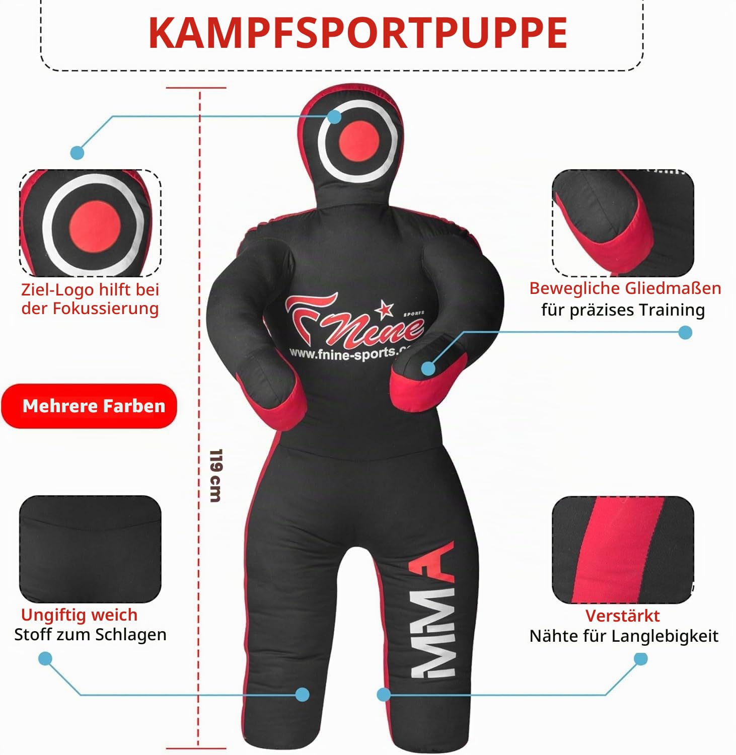 FNine MMA Grappling Dummy, für Judo, Wrestling, Brazilian Jiu Jitsu, Submission und Throwing UNFILLED Canvas Bag