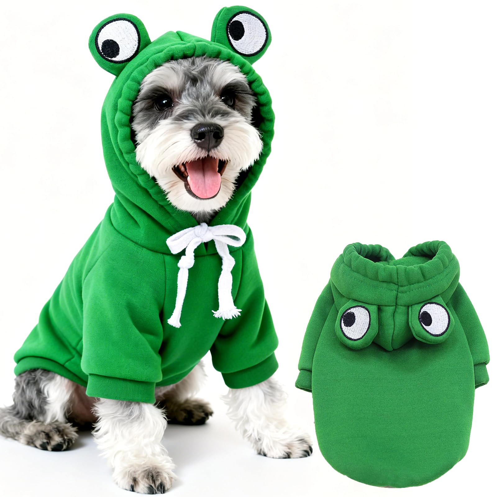 Halloween Kostüm Hund, Grün Hoody Hund Frosch Hundekostüm mit Fleece, M | Lustig Süß Warme Weicher Hundesweatshirt für Kleine Mittel, Pet Suit für Welpe Katzen und Haustiere