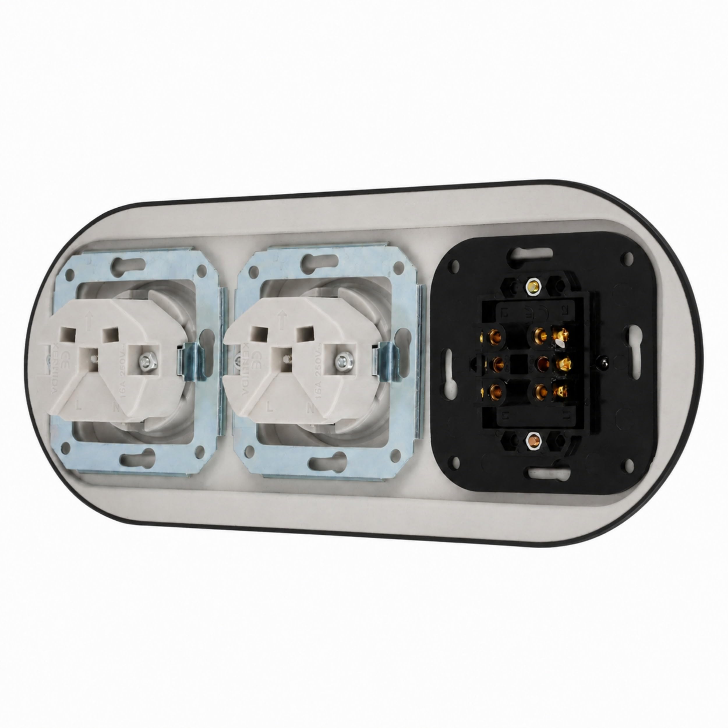 Presa da incasso in porcellana retrò, doppio interruttore, 3 prese, All-in-One, set serie PR1, nero