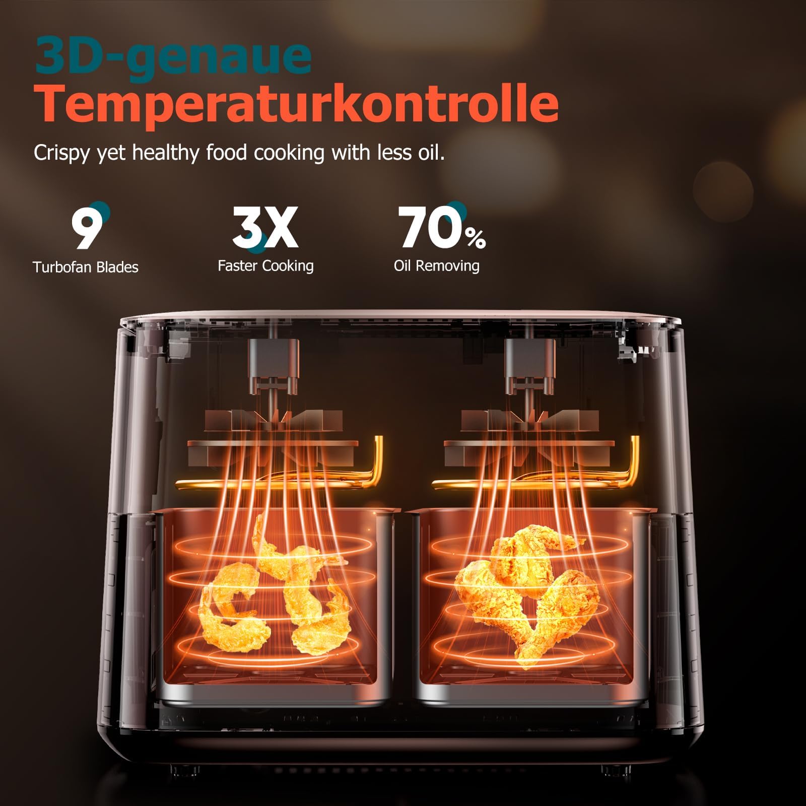 9L Dual Zone Air Fryer avec Fenêtre de Visualisation, Friteuse sans Huile avec 2 Tiroir, 9-in-1 Programmes de Cuisson, Écran Tactile, Fonction Rendez-vous, Faible en Grasses, Va au Lave-vaisselle