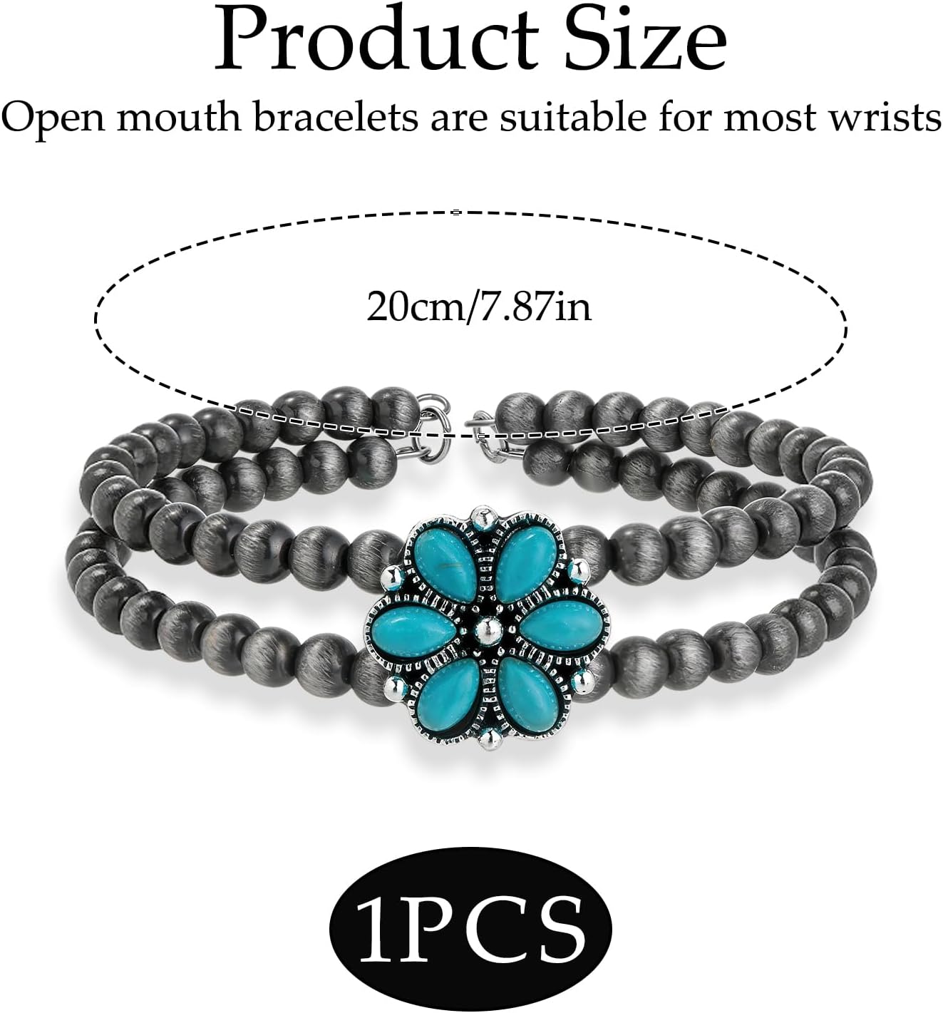 Navajo Pearl Bracelet for Women - Double Layer Turquoise Bracelet with Faux Pearls Beads & Stone, Adjustable Western Boho Bracelet, Handmade Look Vintage Jewelry for Cowgirl Gift & Layering - Image 2