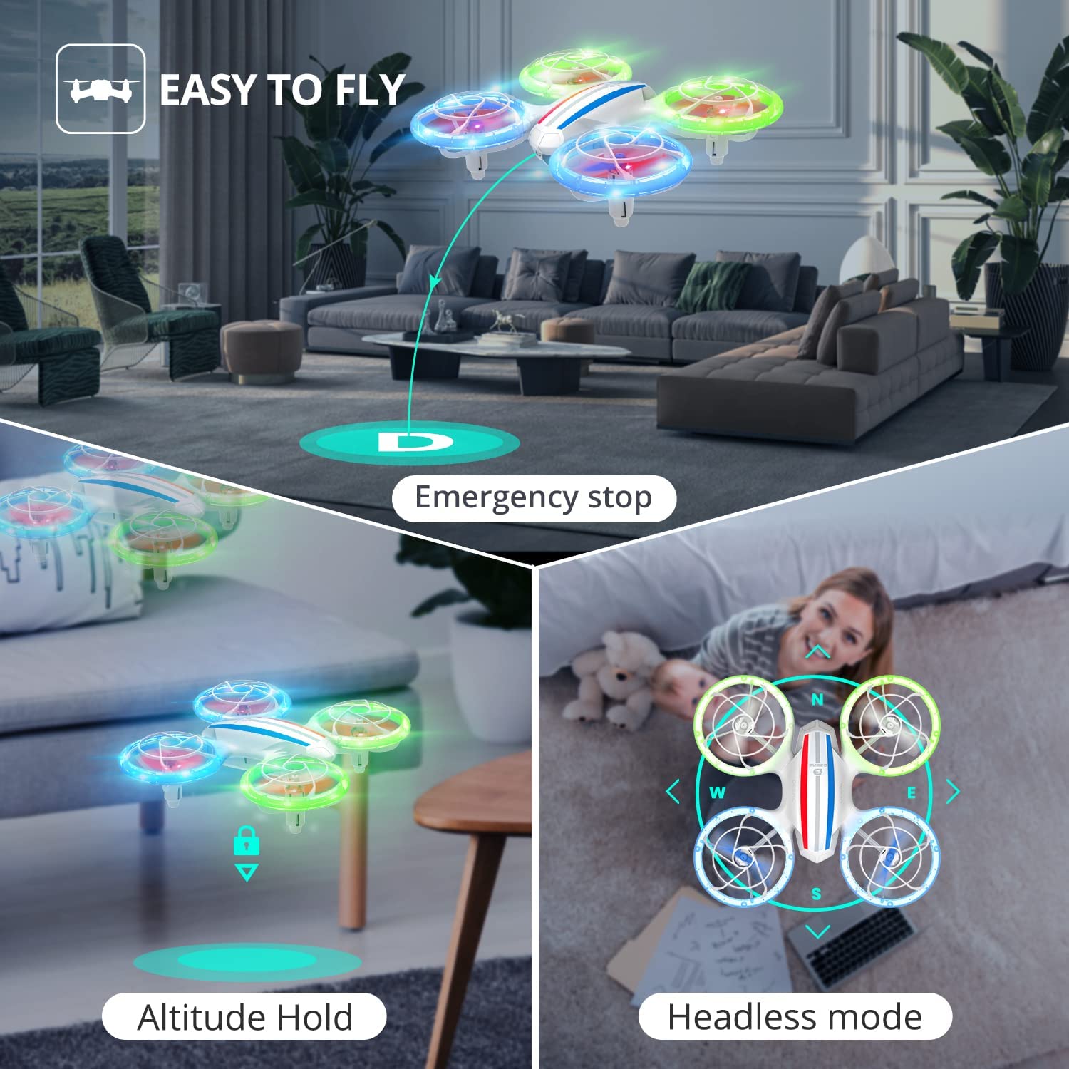 Mini Drone DEERC D23 Con Fotocamera HD 720P FPV – Giocattolo Per Bambini Con Luci LED, 3D Flip, Mantenimento Altitudine, 2 Batterie