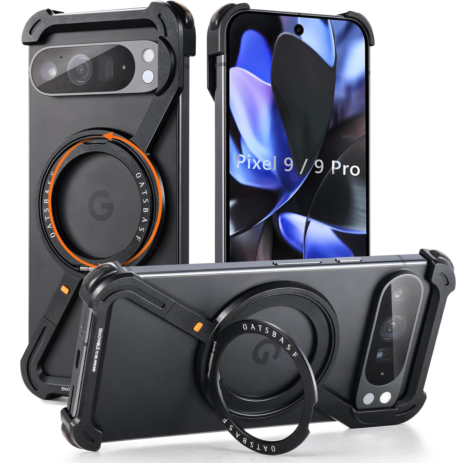 Pixel 9 Pro Case/Pixel 9 Case Universal Magnetic with Kickstand, Slim Metal Frameless for Google Pixel 9 Pro Case, Cool Protective Case for Google Pixel 9 / Pixel 9 Pro 5G 6.3 inch Z Black