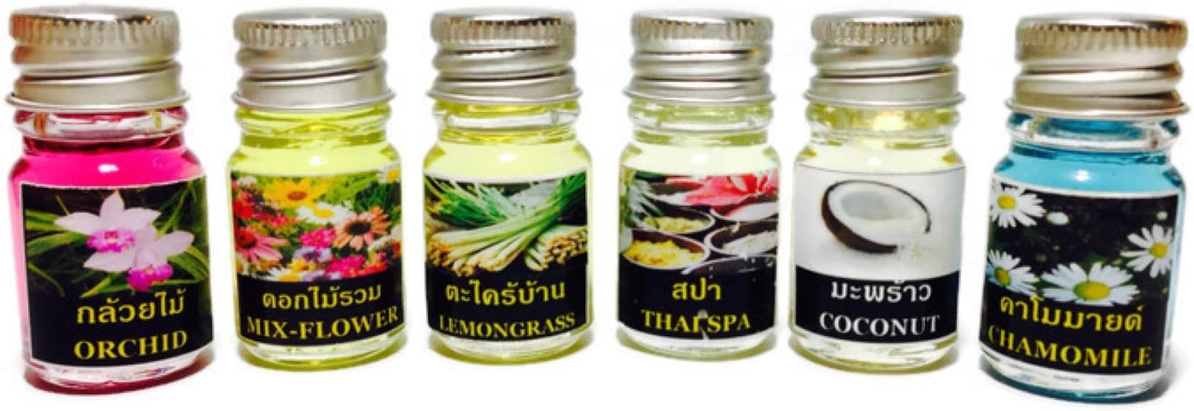 Mix Flower Scents of 6 Flowers Fragrance Oil Good for Home Fragrance, Home Perfume, Relaxation, Aromatherapy: Orchid, Mixed Flowers, Lemongrass, Thai Spa, Coconut, Chamomile