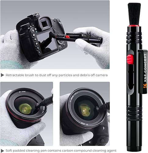 Miniatura 3 de K&F CONCEPT Bolígrafo profesional de limpieza de lentes con cepillo suave, bolígrafo de limpieza de lentes de cabeza de carbono compatible con