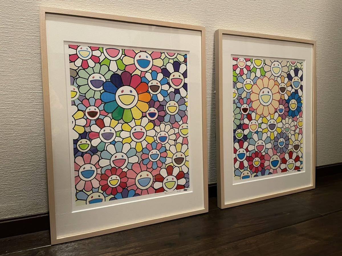 Amazon.co.jp: 100枚限定 村上隆 シルクスクリーン 版画 額付き 2枚set 