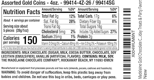 Miniatura 2 de Madelaine Monedas de chocolate dorado – Rellenos de cesta de caramelos envueltos individualmente – Tamaños surtidos 4 Oz Monedas de chocolate dorado